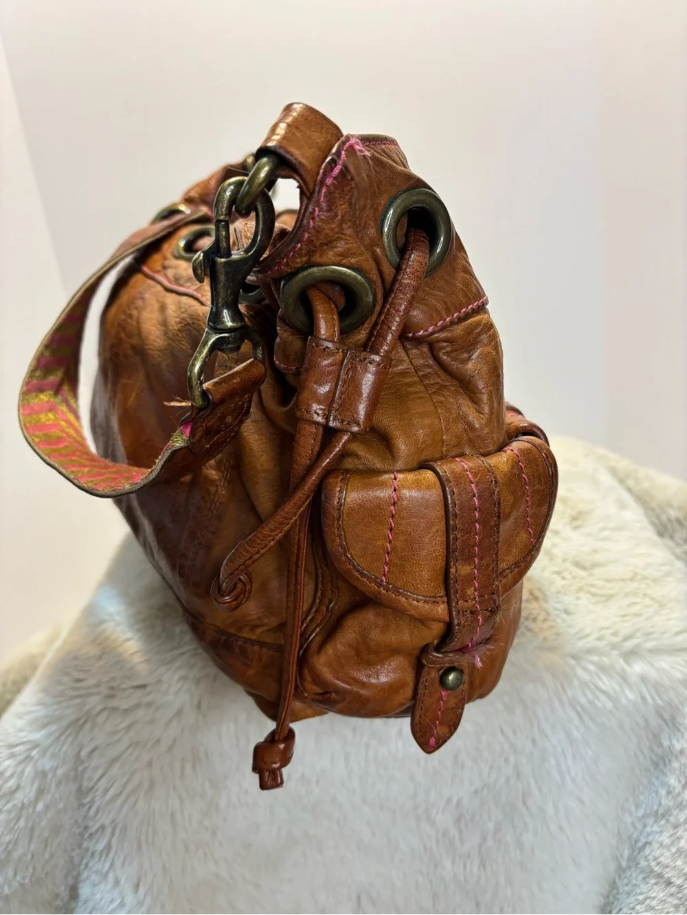 Plenty by Tracy Reese Brown Leather Hobo Bag Boho Y2K Cargo Multi Pocket